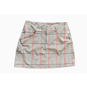 Smartwool Merino Wool Blend Tan &‎ Coral Pink Plaid Mini Skirt Sporty Cargo sz12